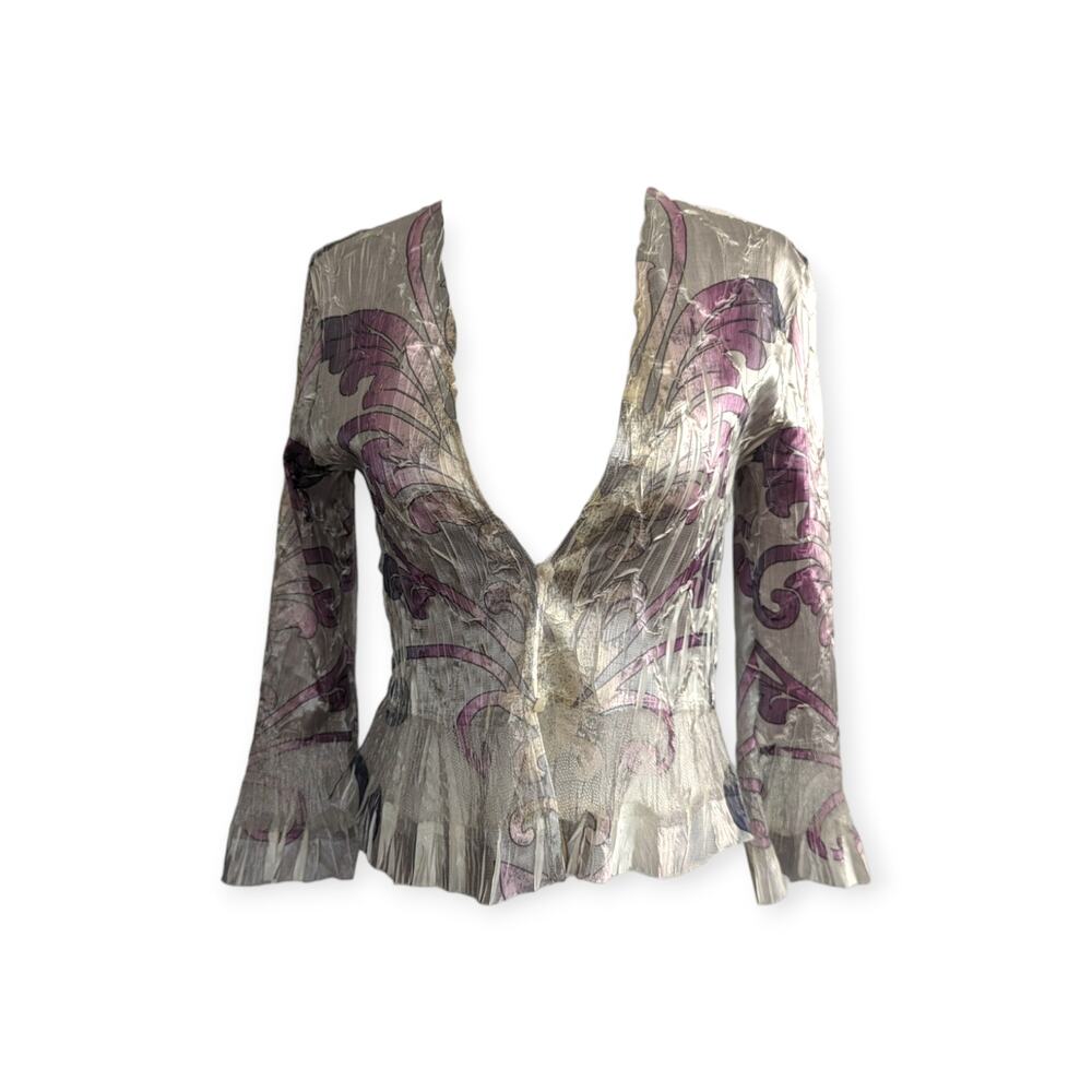 KOMAROV Dreamy Cropped Crinkle Jacket in silvery cream and pink